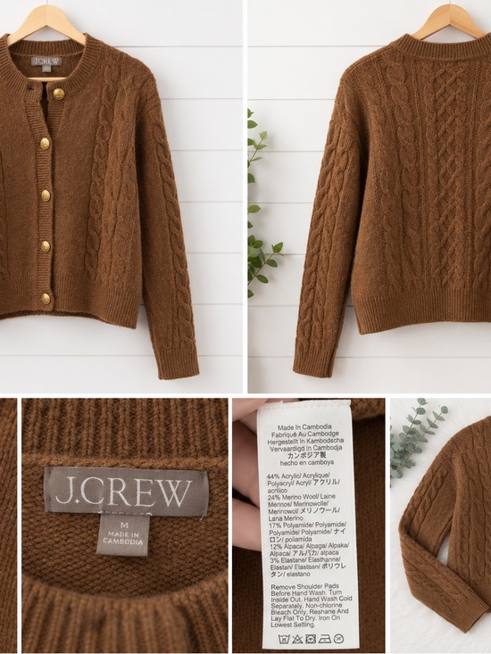 J. Crew Sweaters - J. Crew Brown Cable Knit Button-Front Cardigan